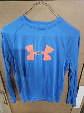 Under Armour Bright Blue Long Sleeve Shirt with Orange Logo